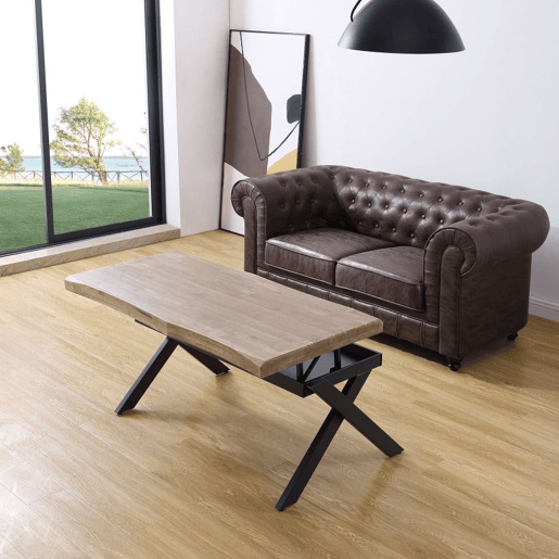 Mesa de centro elevatória Xena Fit Carvalho Mel - Preto 120 x 62 x 60 cm