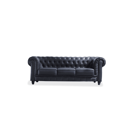Sofá Chester de 3 lugares em pele sintética Preto 211 x 75 x 84 cm
