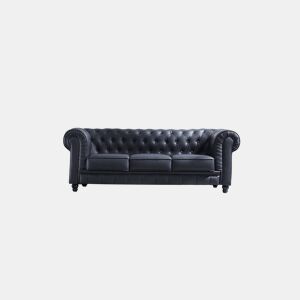 Sofá Chester de 3 lugares em pele sintética Preto 211 x 75 x 84 cm