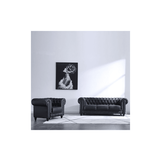 Sofá Chester de 3 lugares em pele sintética Preto 211 x 75 x 84 cm