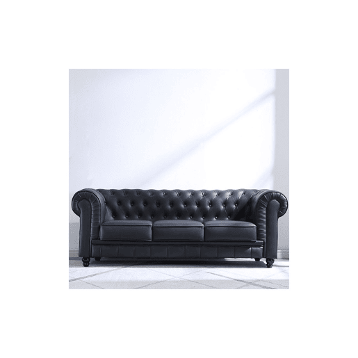 Sofá Chester de 3 lugares em pele sintética Preto 211 x 75 x 84 cm
