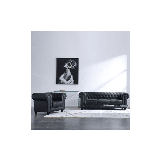 Sofá Chester de 3 lugares em pele sintética Preto 211 x 75 x 84 cm