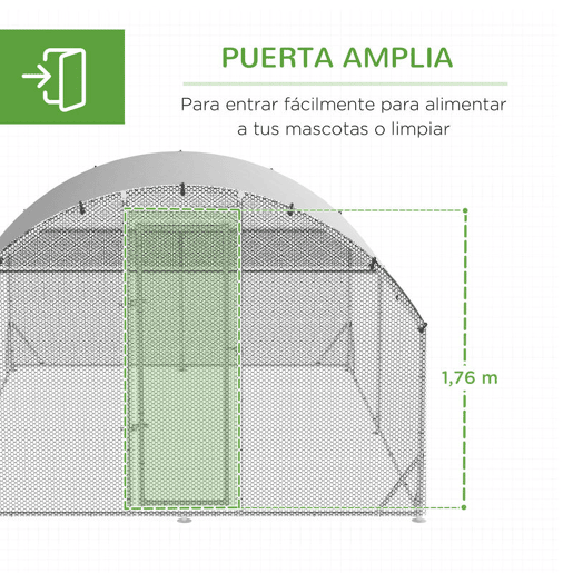 PawHut Galinheiro de Exterior Grande 380x280x195cm Gaiola para 10-12 Galinhas de Aço Galvanizado com 2 Ambientes Teto com Cobertura de Tecido e Cerca para Coelhos Patos Prata