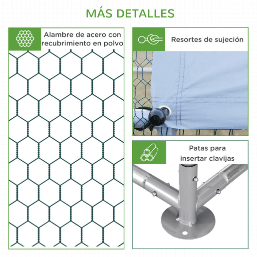 PawHut Galinheiro de Exterior Grande 380x280x195cm Gaiola para 10-12 Galinhas de Aço Galvanizado com 2 Ambientes Teto com Cobertura de Tecido e Cerca para Coelhos Patos Prata