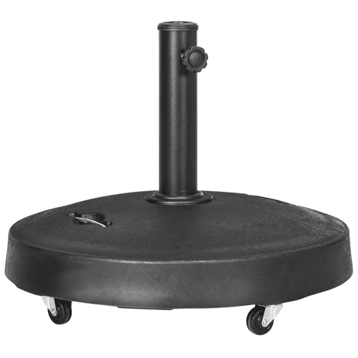 Outsunny Base Chapéu de Sol de Jardim em Resina de 25 kg com Rodas e Alça Retrátil Suporte para Guarda-Sol Quadrado para Mastros de Ø3848 mm para Jardim ou Pátio Ø53x41 cm Preto