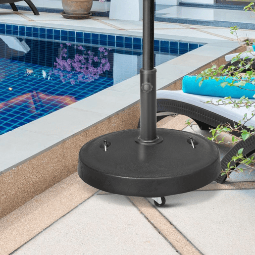 Outsunny Base Chapéu de Sol de Jardim em Resina de 25 kg com Rodas e Alça Retrátil Suporte para Guarda-Sol Quadrado para Mastros de Ø3848 mm para Jardim ou Pátio Ø53x41 cm Preto