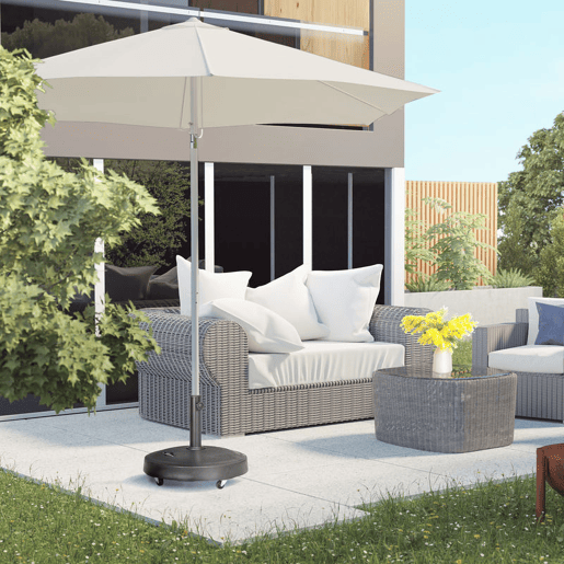 Outsunny Base Chapéu de Sol de Jardim em Resina de 25 kg com Rodas e Alça Retrátil Suporte para Guarda-Sol Quadrado para Mastros de Ø3848 mm para Jardim ou Pátio Ø53x41 cm Preto