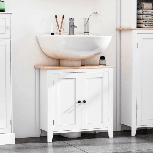 kleankin Móvel para Lavatório Pousar Armário para Casa de Banho com 2 Portas e Prateleira Ajustável Estilo Moderno 60x30x60cm Branco e Madeira