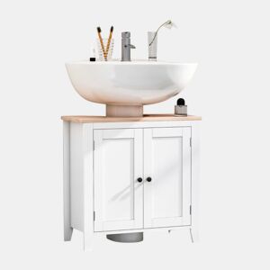kleankin Móvel para Lavatório Pousar Armário para Casa de Banho com 2 Portas e Prateleira Ajustável Estilo Moderno 60x30x60cm Branco e Madeira