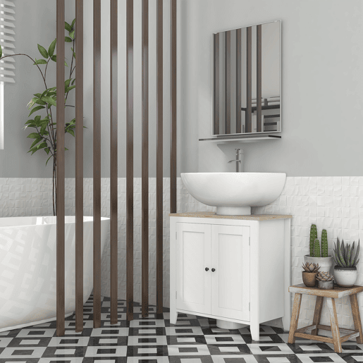 kleankin Móvel para Lavatório Pousar Armário para Casa de Banho com 2 Portas e Prateleira Ajustável Estilo Moderno 60x30x60cm Branco e Madeira