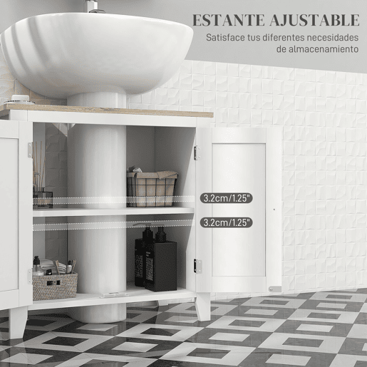 kleankin Móvel para Lavatório Pousar Armário para Casa de Banho com 2 Portas e Prateleira Ajustável Estilo Moderno 60x30x60cm Branco e Madeira