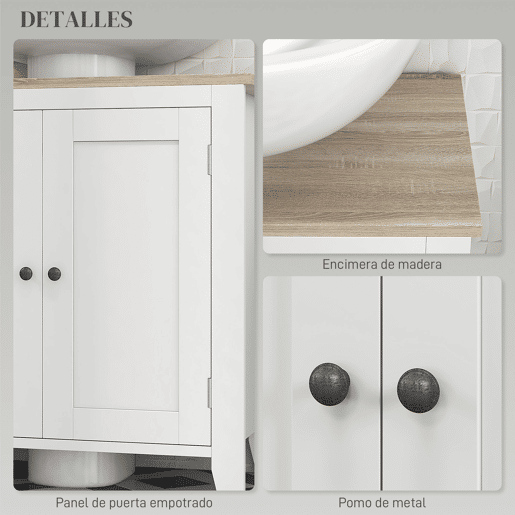 kleankin Móvel para Lavatório Pousar Armário para Casa de Banho com 2 Portas e Prateleira Ajustável Estilo Moderno 60x30x60cm Branco e Madeira