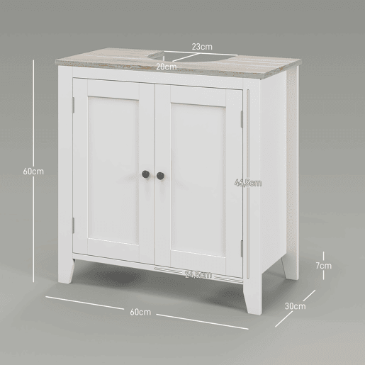 kleankin Móvel para Lavatório Pousar Armário para Casa de Banho com 2 Portas e Prateleira Ajustável Estilo Moderno 60x30x60cm Branco e Madeira