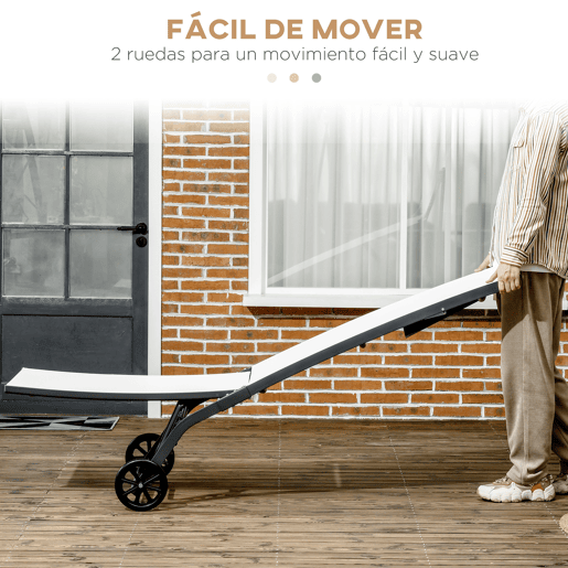 Outsunny Conjunto de 2 Espreguiçadeiras Reclináveis de Jardim Espreguiçadeiras de Alumínio para Exterior com Encosto Ajustável em 5 Níveis e Rodas para Praia Piscina 165x66x102cm Branco e Preto