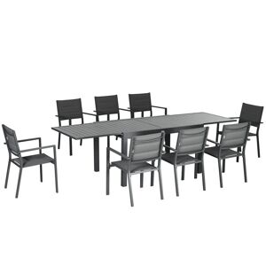 Outsunny Conjunto Móveis de Jardim 9 Peças Conjunto de Refeição para Varanda com Mesa Extensível 8 Cadeiras Empilháveis Estrutura de Alumínio e Assento de Textilene 135-270x89x74cm Cinza