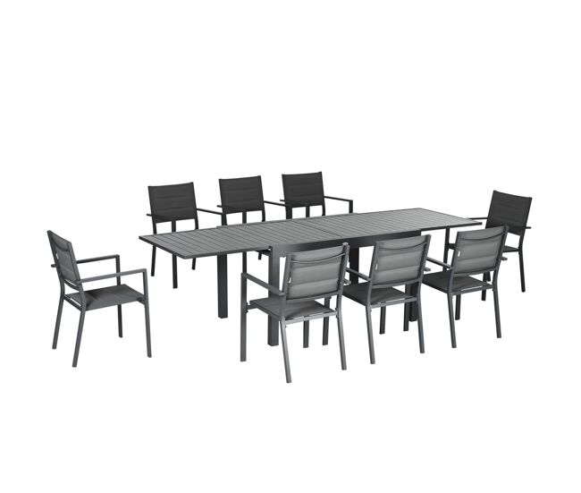 Outsunny conjunto de muebles de jardín de 9 piezas marco de aluminio juegos de comedor de jardín con mesa extensible y 8 sillas apilables para terraza patio gris