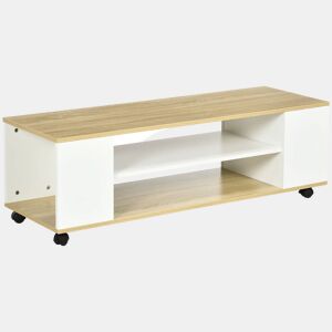 HOMCOM Móvel para TV com Rodas Armário para TV Flutuante com 2 Portas e 2 Prateleiras de Armazenamento para Televisores de até 55 Polegadas para Dormitório 120x40x38,5cm Branco e Madeira