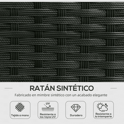 Outsunny Conjunto de Móveis de Vime de Jardim 3 Peças Conjunto de Móveis de Vime Exterior Sofá de 3 Lugares com Almofadas Acolchoadas Mesa de Centro com Bancada de Vidro Temperado e Banco Preto e Bege