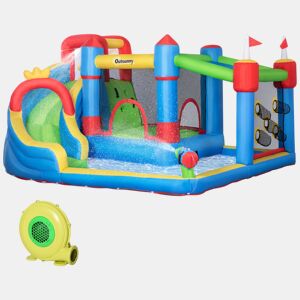 Outsunny Castelo Insuflável Infantil com Escorrega Castelo Insuflável para Crianças de 3-8 Anos com Trampolim Piscina Insuflador e Bolsa de Transporte 390x300x197cm Multicolorido