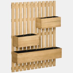 Outsunny Floreira de Parede com Treliça, Floreira Grande de Madeira com 3 Vasos Móveis e Orifício de Drenagem, para Exterior, Jardim, Terraço, Pátio, 60x16x80 cm, Natural