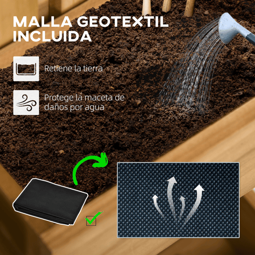 Outsunny Floreira de Parede com Treliça, Floreira Grande de Madeira com 3 Vasos Móveis e Orifício de Drenagem, para Exterior, Jardim, Terraço, Pátio, 60x16x80 cm, Natural