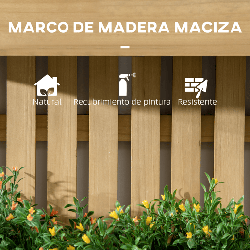 Outsunny Floreira de Parede com Treliça, Floreira Grande de Madeira com 3 Vasos Móveis e Orifício de Drenagem, para Exterior, Jardim, Terraço, Pátio, 60x16x80 cm, Natural