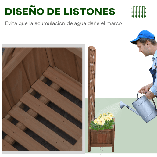Outsunny Floreira com Treliça de Madeira Caixa de Plantio com Suporte para Plantas Trepadeiras para Jardim varanda Pátio 60x30x122,5cm Madeira