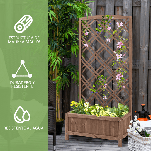 Outsunny Floreira com Treliça de Madeira Caixa de Plantio com Suporte para Plantas Trepadeiras para Jardim varanda Pátio 60x30x122,5cm Madeira