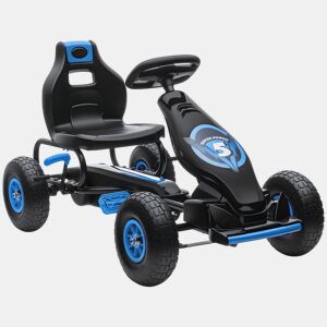 HOMCOM Kart a Pedais para Crianças 5-12 Anos Kart a Pedais Infantil com Assento Ajustável Pneus Insufláveis Amortecimento e Travão de Mão Carga Máx. 50kg 121x58x61cm Azul