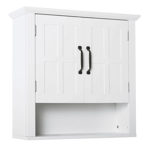 HOMCOM Armário de Parede para Casa de Banho Móvel Suspenso para Casa de Banho com 2 Portas e Prateleira Ajustável e Armazenamento Aberto 60x19,8x58 cm Branco
