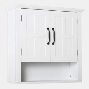 HOMCOM Armário de Parede para Casa de Banho Móvel Suspenso para Casa de Banho com 2 Portas e Prateleira Ajustável e Armazenamento Aberto 60x19,8x58 cm Branco