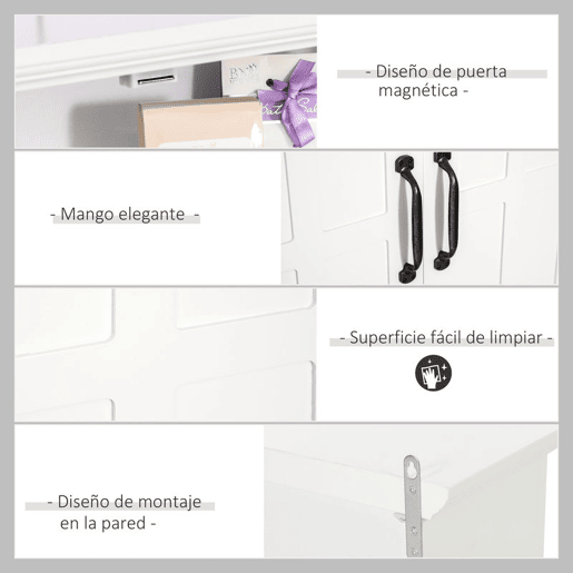 HOMCOM Armário de Parede para Casa de Banho Móvel Suspenso para Casa de Banho com 2 Portas e Prateleira Ajustável e Armazenamento Aberto 60x19,8x58 cm Branco