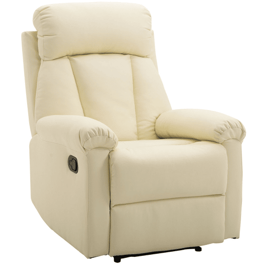HOMCOM Poltrona Relax Reclinável Estofado em PU Poltrona de Sala de Estar com Apoio para os Pés Retrátil Encosto Alto Apoio para os Braços e Assento Acolchoado Grosso 80x97x107cm Bege