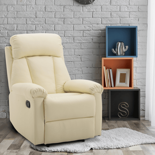 HOMCOM Poltrona Relax Reclinável Estofado em PU Poltrona de Sala de Estar com Apoio para os Pés Retrátil Encosto Alto Apoio para os Braços e Assento Acolchoado Grosso 80x97x107cm Bege
