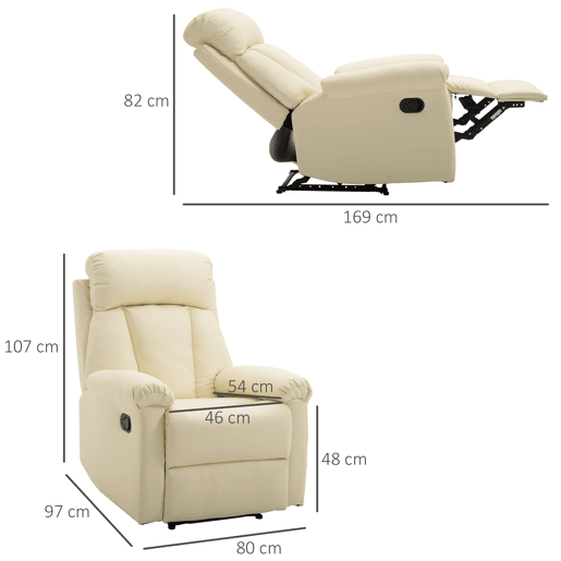 HOMCOM Poltrona Relax Reclinável Estofado em PU Poltrona de Sala de Estar com Apoio para os Pés Retrátil Encosto Alto Apoio para os Braços e Assento Acolchoado Grosso 80x97x107cm Bege