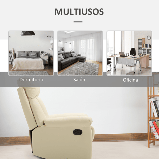 HOMCOM Poltrona Relax Reclinável Estofado em PU Poltrona de Sala de Estar com Apoio para os Pés Retrátil Encosto Alto Apoio para os Braços e Assento Acolchoado Grosso 80x97x107cm Bege