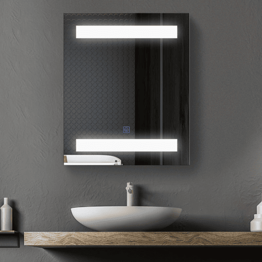 HOMCOM Armário Casa de Banho com Espelho e Luz LED Armário com Espelho com 2 Prateleiras de Armazenamento e Interruptor Tátil 550x15x60 cm Branco