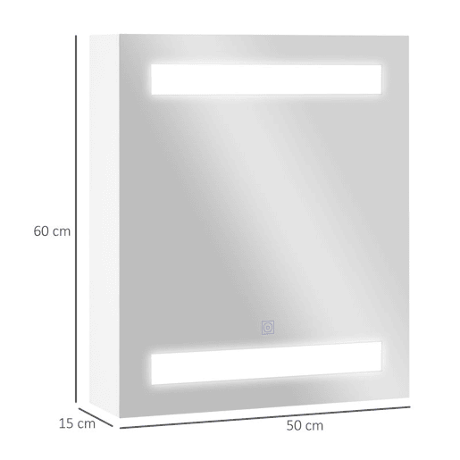 HOMCOM Armário Casa de Banho com Espelho e Luz LED Armário com Espelho com 2 Prateleiras de Armazenamento e Interruptor Tátil 550x15x60 cm Branco