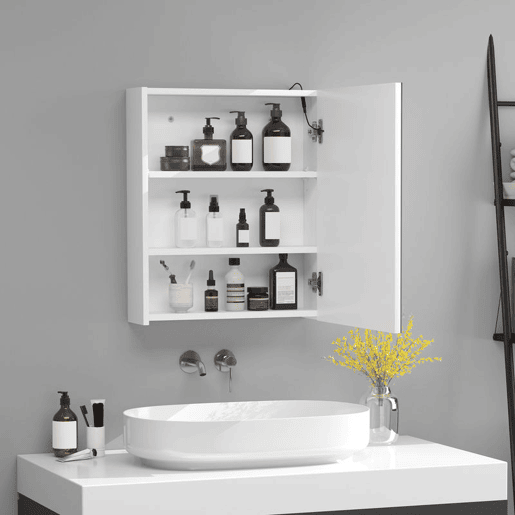 HOMCOM Armário Casa de Banho com Espelho e Luz LED Armário com Espelho com 2 Prateleiras de Armazenamento e Interruptor Tátil 550x15x60 cm Branco