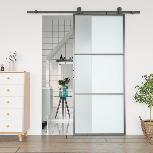 HOMCOM Ferragem para Porta de Correr 200cm Kit de Acessórios para Porta Corredeira com 2 Trilhos de Aço de Carbono Carga Máxima 100kg 200x40x0,6cm Preto