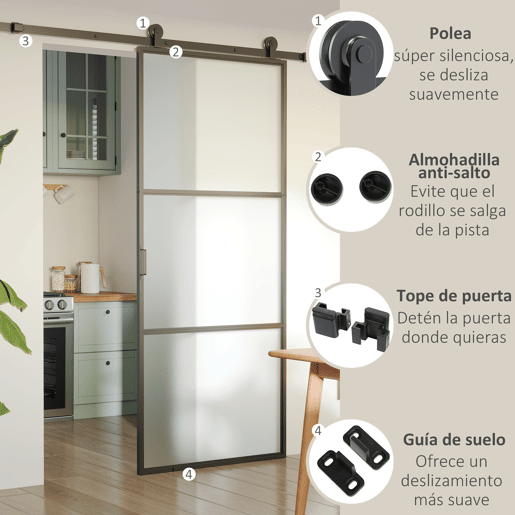 HOMCOM Ferragem para Porta de Correr 200cm Kit de Acessórios para Porta Corredeira com 2 Trilhos de Aço de Carbono Carga Máxima 100kg 200x40x0,6cm Preto