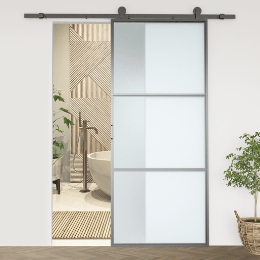 HOMCOM Ferragem para Porta de Correr 200cm Kit de Acessórios para Porta Corredeira com 2 Trilhos de Aço de Carbono Carga Máxima 100kg 200x40x0,6cm Preto