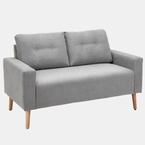 HOMCOM Sofá de 2 Lugares Sofá Moderno Estofado em Poliéster com 2 Almofadas Apoio para os Braços e Pés de Madeira de Borracha para Dormitório Escritório 145x76x88 cm Cinza