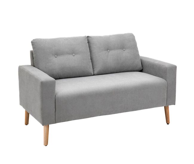 Homcom sofá de 2 plazas sillón moderno tapizado en poliéster con 2 cojines reposabrazos y patas de madera de caucho para dormitorio oficina 145x76x88