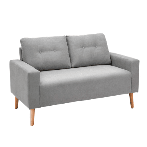 HOMCOM Sofá de 2 Lugares Sofá Moderno Estofado em Poliéster com 2 Almofadas Apoio para os Braços e Pés de Madeira de Borracha para Dormitório Escritório 145x76x88 cm Cinza
