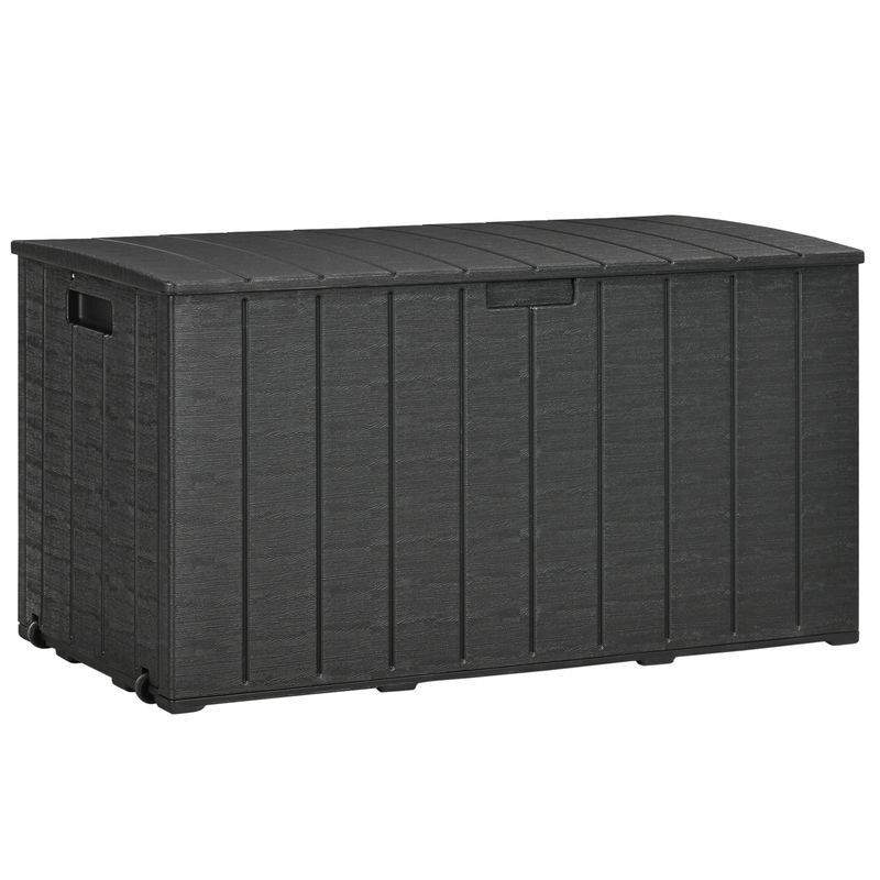 Outsunny baúl de almacenamiento exterior 366l arcón para jardín de plástico de doble pared impermeable anti-uv con ruedas y asas para terraza patio carga 100 kg 122,4x62x64,5 cm negro