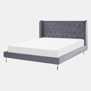 Cama Veludo FORBACH 140 x 200 cm Cinzento