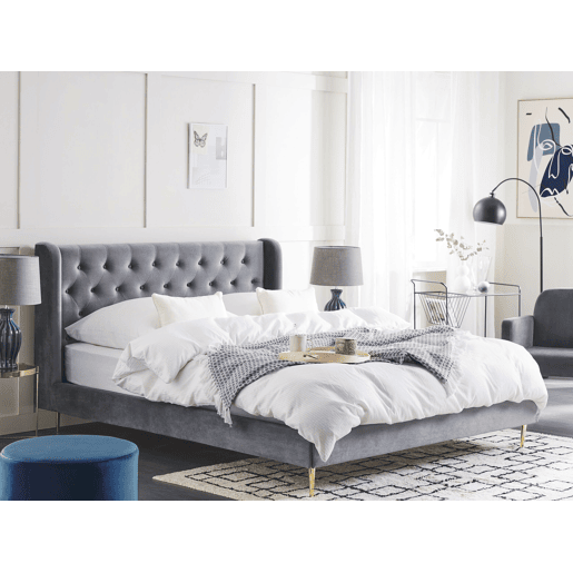 Cama Veludo FORBACH 140 x 200 cm Cinzento