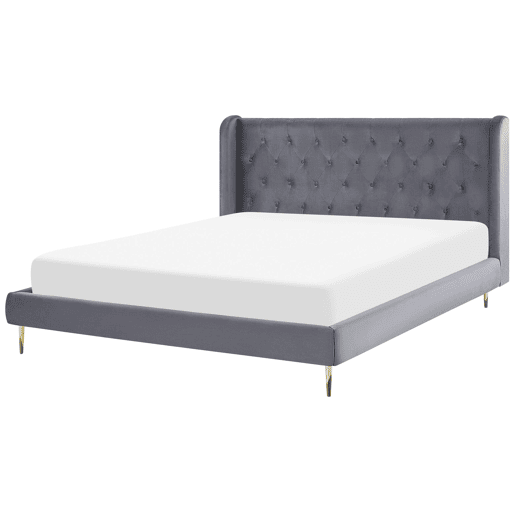 Cama Veludo FORBACH 180 x 200 cm Cinzento