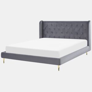 Cama Veludo FORBACH 180 x 200 cm Cinzento